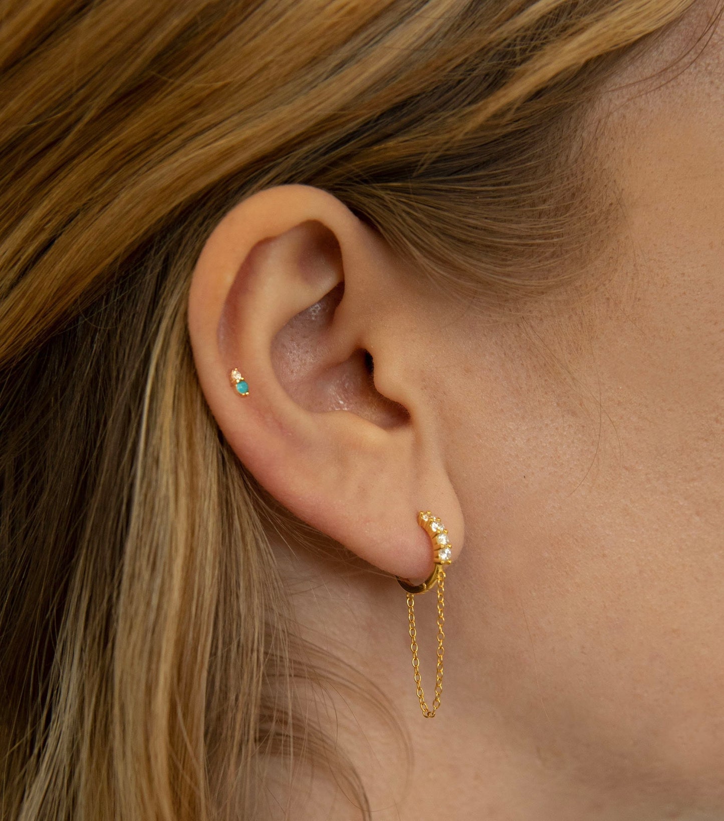 Chain hoop earrings - Cz huggie hoop - Hoop earring with chain - Chain hoop -Hoop earring - Chain earrings -Silver hoop - huggie hoop
