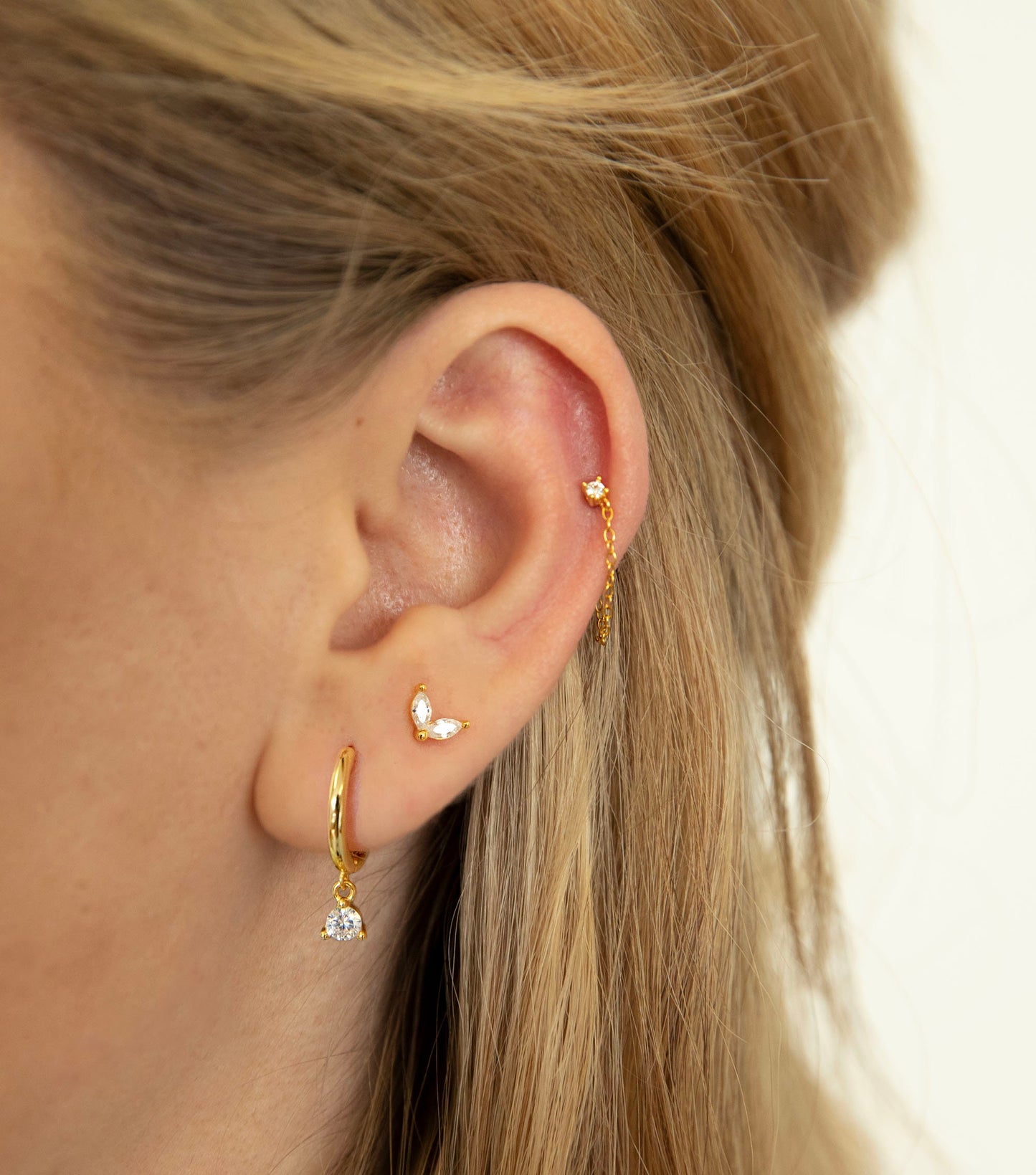 Cz dangle charm hoops - Cz earrings - Minimalist earrings - Tiny Hoop Earrings - Thin hoops - Huggie hoops - Gold hoops