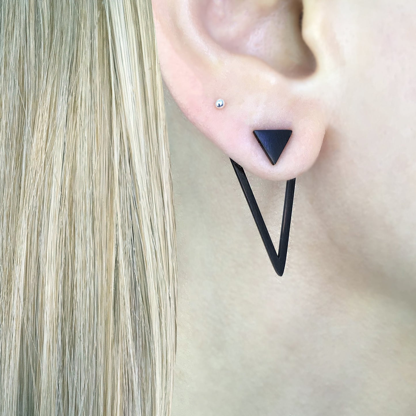 Front and back triangle earrings, triangle  earrings, Ear jacket earrings, Gothic earrings, Black earring unisex earrings, geometric earring