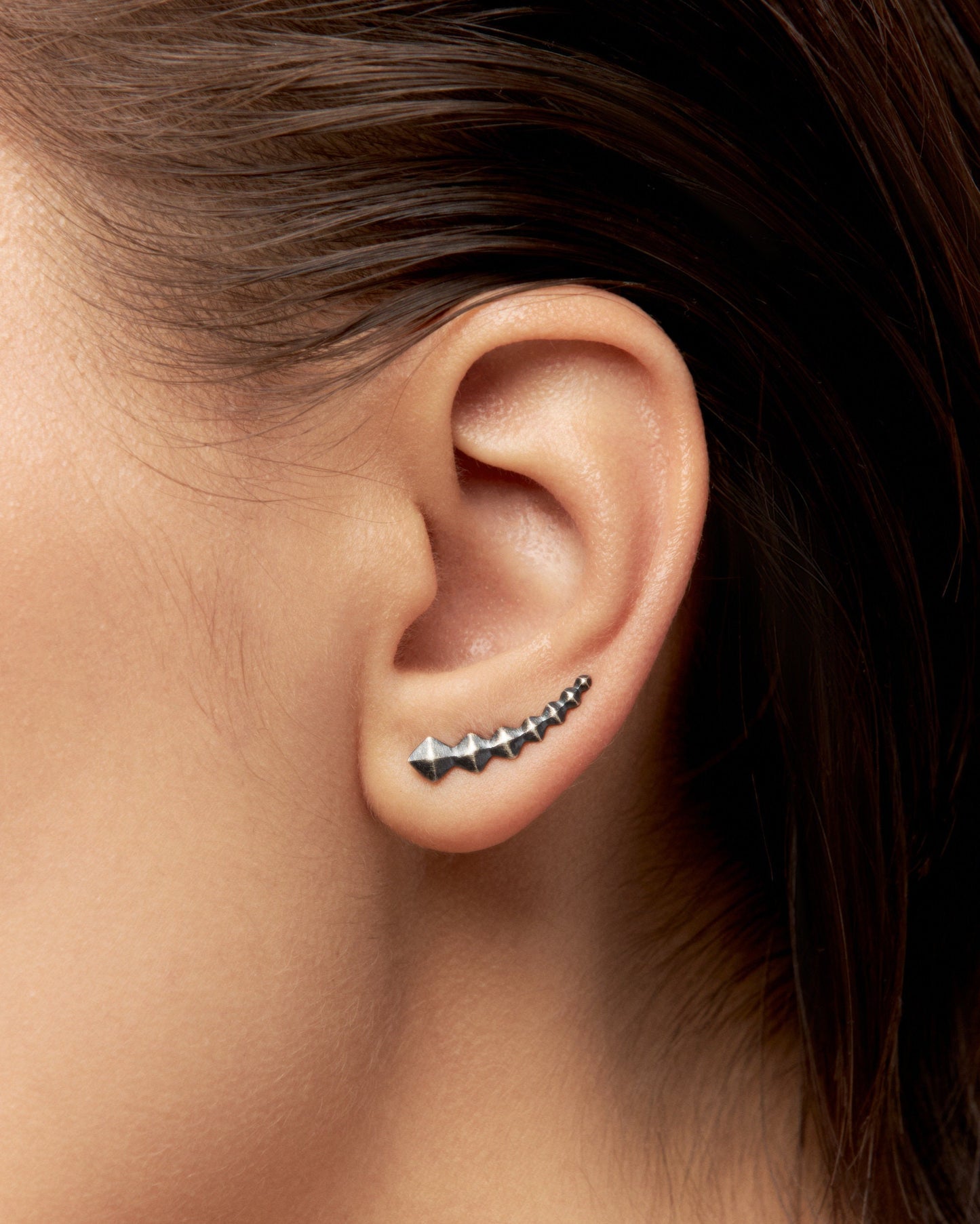 Black Silver Ear Climber Earrings · Minimalist Pyramid Ear Crawler · 925 Sterling Silver Earrings Fashion Jewelry Gift for Her - FES010