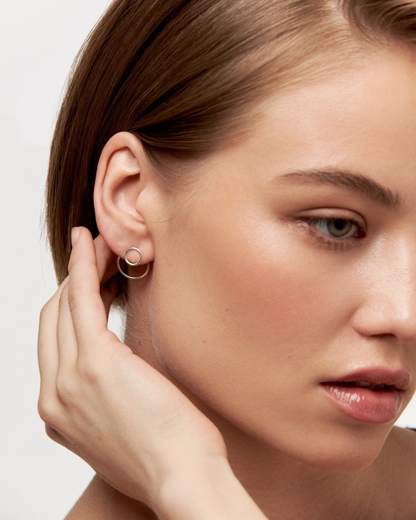 Open Circle Ear Jacket Earring · Sterling Silver Geometric Earrings · Circle Studs · Minimalist Jewelry · Gift for Her - JKT010
