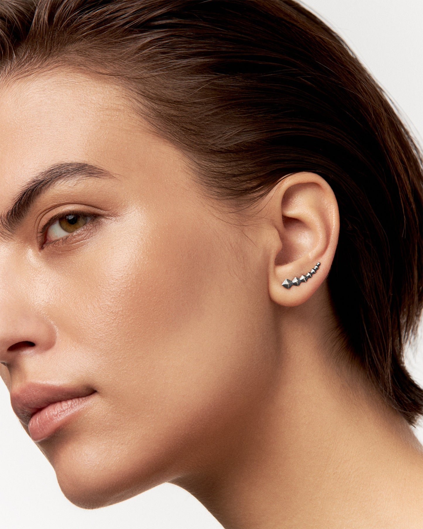 Black Silver Ear Climber Earrings · Minimalist Pyramid Ear Crawler · 925 Sterling Silver Earrings Fashion Jewelry Gift for Her - FES010