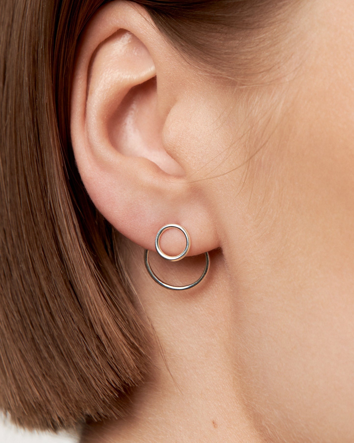 Open Circle Ear Jacket Earring · Sterling Silver Geometric Earrings · Circle Studs · Minimalist Jewelry · Gift for Her - JKT010