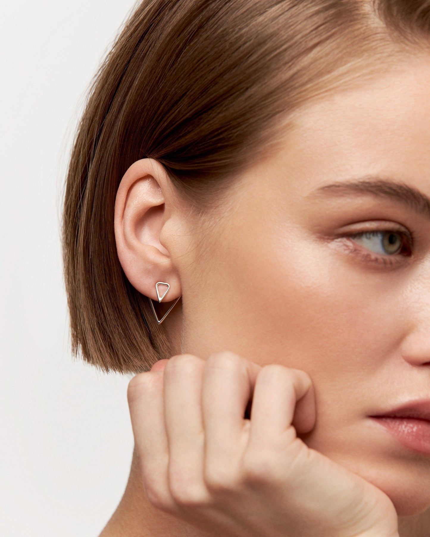 Triangle Ear Jacket Earring · Sterling Silver Geometric Earrings · Triangle Studs · Minimalist Jewelry · Gift for Her - JKT011