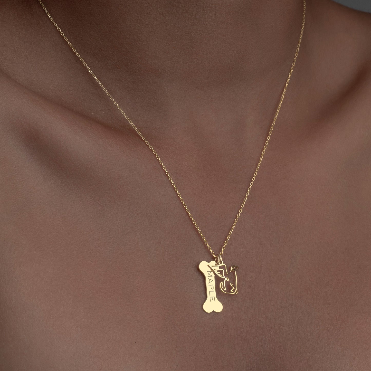 Custom Dog Name Necklace, Bone Necklace with Angel Charm, Pet Dog Loss Memorial Necklace, Pet Lover Gift, Dog Necklace for Dog Mother
