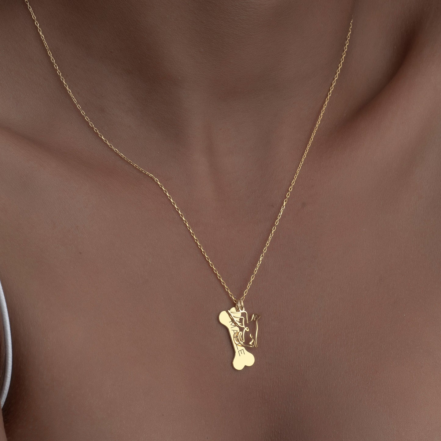 Custom Dog Name Necklace, Bone Necklace with Angel Charm, Pet Dog Loss Memorial Necklace, Pet Lover Gift, Dog Necklace for Dog Mother