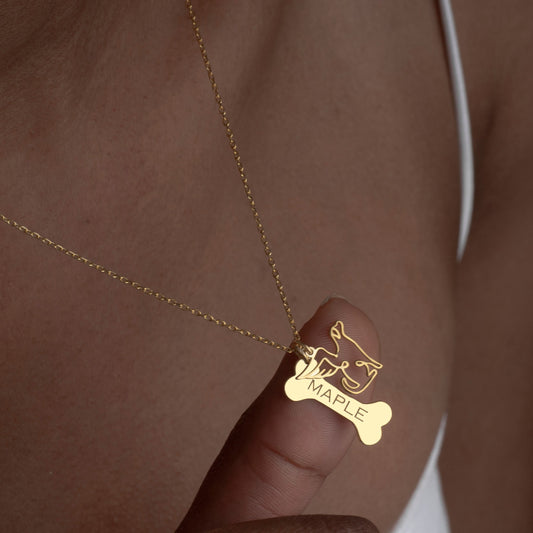 Custom Dog Name Necklace, Bone Necklace with Angel Charm, Pet Dog Loss Memorial Necklace, Pet Lover Gift, Dog Necklace for Dog Mother