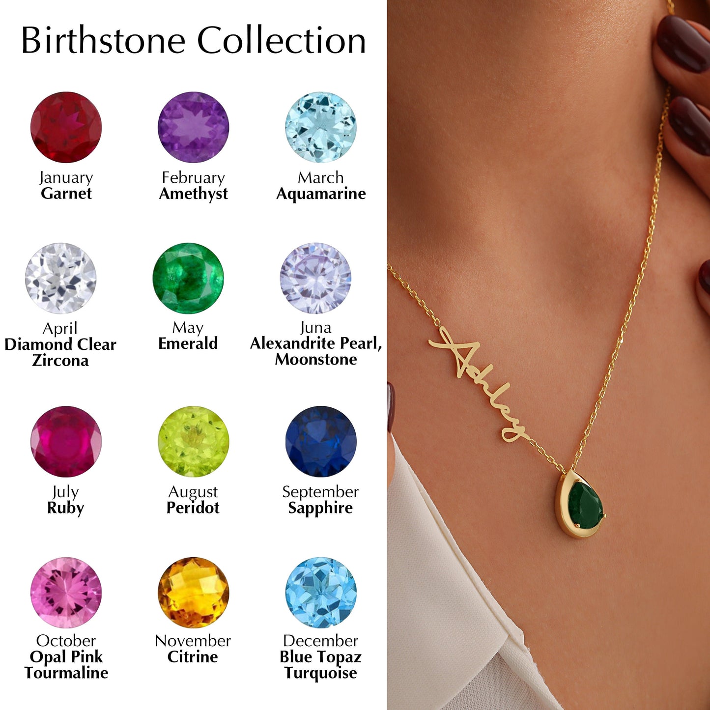 Minimalist Garnet Birthstone, Personalized January Gemstone Name Necklace, Christmas Gifts for Her, Handmade Name Necklace with Birthstone