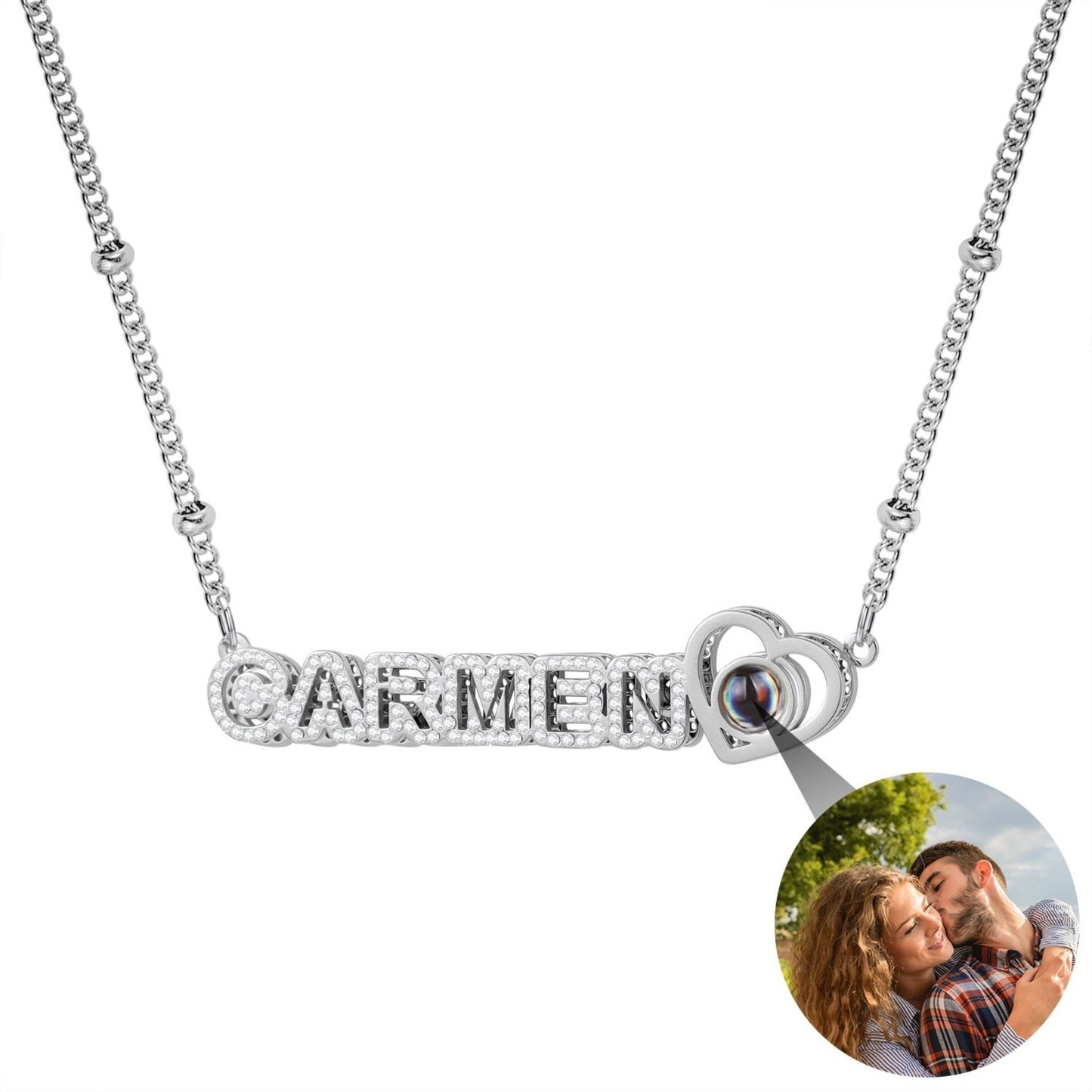 Photo Projection Necklace, Nameplate Necklace, Picture Necklace, 14K Gold Name Necklace, Memorial Gifts, Valentines Day, Anniversary Gifts