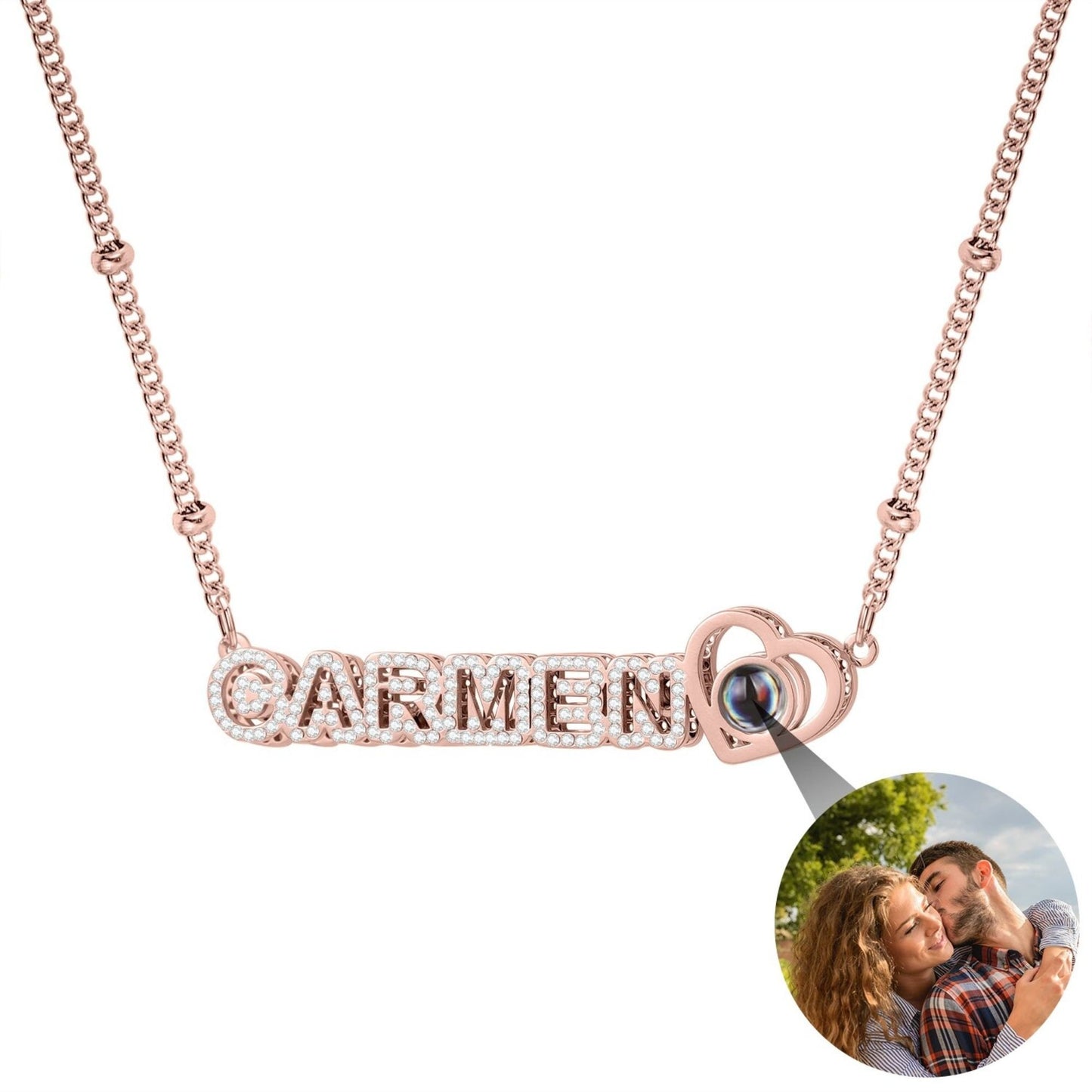 Photo Projection Necklace, Nameplate Necklace, Picture Necklace, 14K Gold Name Necklace, Memorial Gifts, Valentines Day, Anniversary Gifts