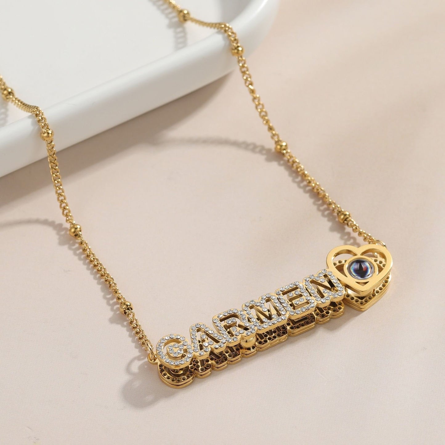 Photo Projection Necklace, Nameplate Necklace, Picture Necklace, 14K Gold Name Necklace, Memorial Gifts, Valentines Day, Anniversary Gifts
