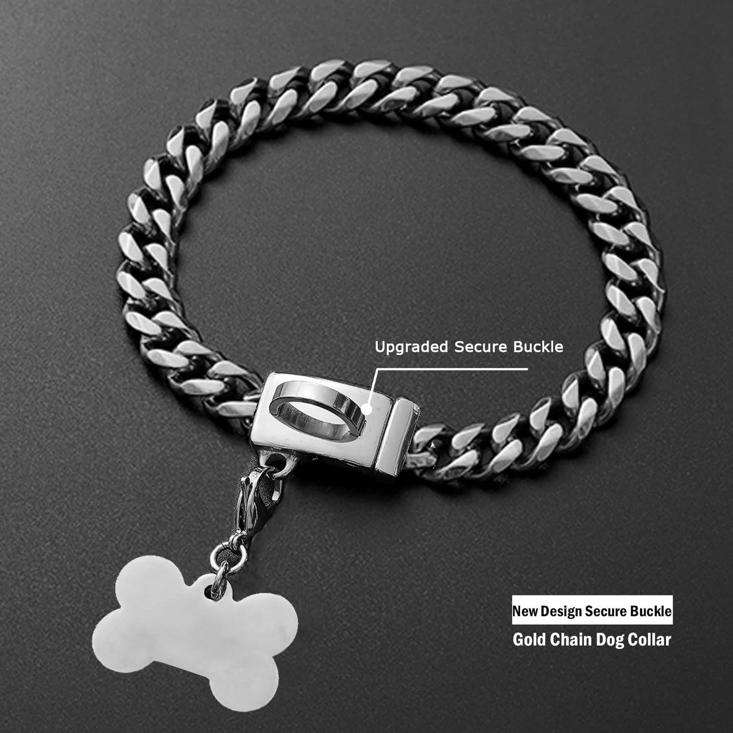 Personalized Handmade Dog Chain Collar with New D-Ring Secure Buckle,13MM Strong Stainless Steel Cuban Link Necklace Pet Collar Gift