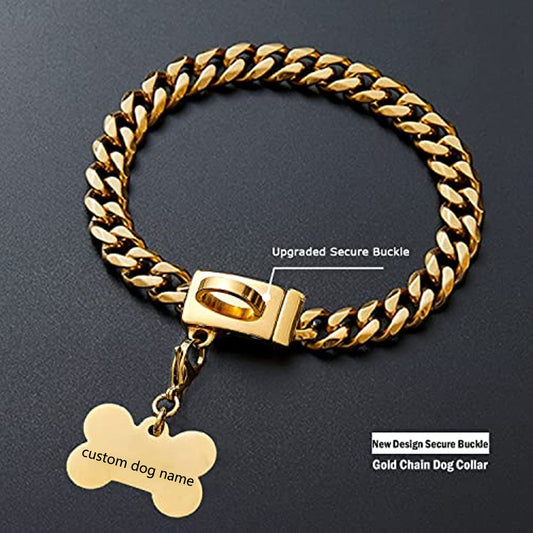 Personalized Handmade Dog Chain Collar with New D-Ring Secure Buckle,13MM Strong Stainless Steel Cuban Link Necklace Pet Collar Gift