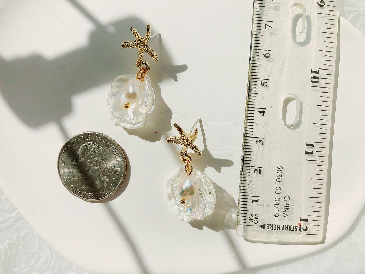 Gold Starfish Earrings/Sea Shell Pearl Dangle Earrings/Starfish With Seashell Earrings/Summer Earrings/Beach and Tropical Gifts