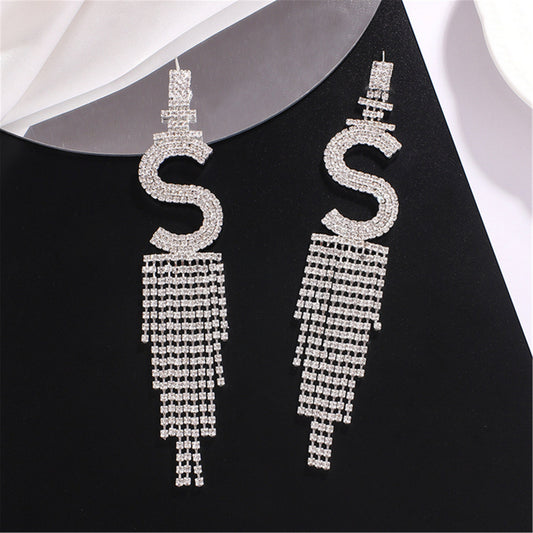 Custom Name Earrings, Letter Alphabet Earrings, Personalized Name Earrings, Hip Hop Earrings, Rhinestone Dangling Earrings (A Pair)