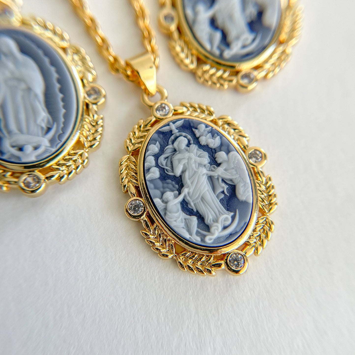 Cameo Necklace, Lady Guadalupe necklace Victorian Necklace, Layering Necklace, Virgin Mary Necklace, Religious Necklace , Angel Necklace