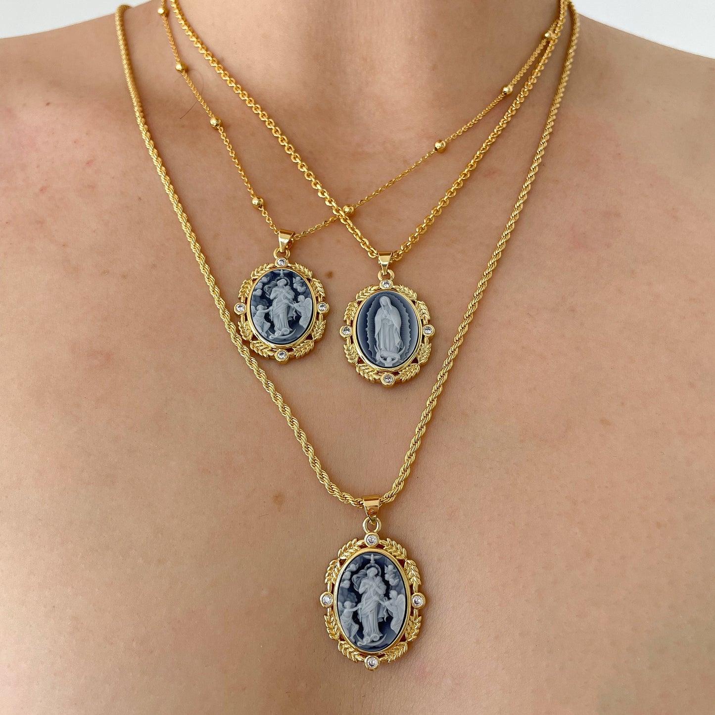 Cameo Necklace, Lady Guadalupe necklace Victorian Necklace, Layering Necklace, Virgin Mary Necklace, Religious Necklace , Angel Necklace