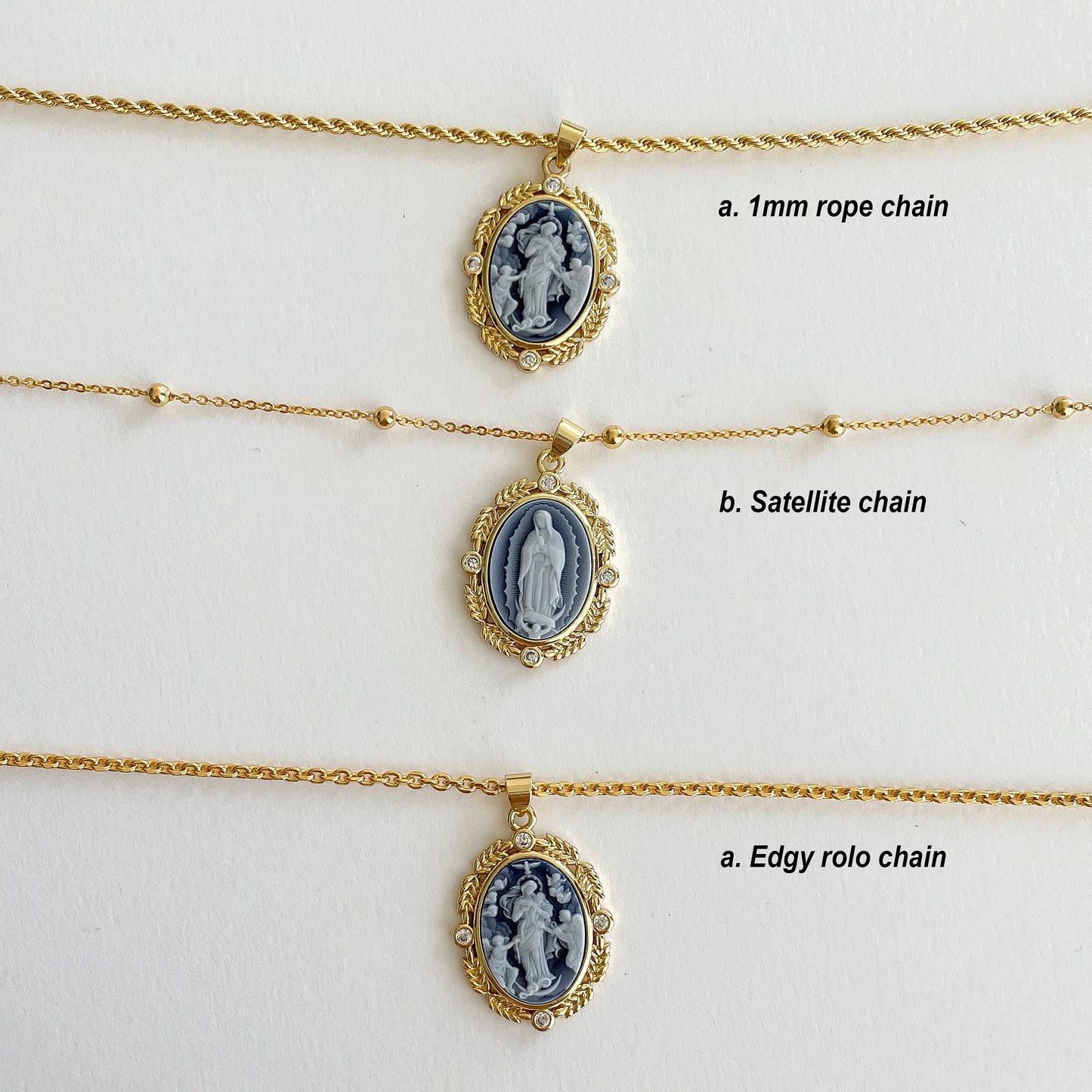 Cameo Necklace, Lady Guadalupe necklace Victorian Necklace, Layering Necklace, Virgin Mary Necklace, Religious Necklace , Angel Necklace