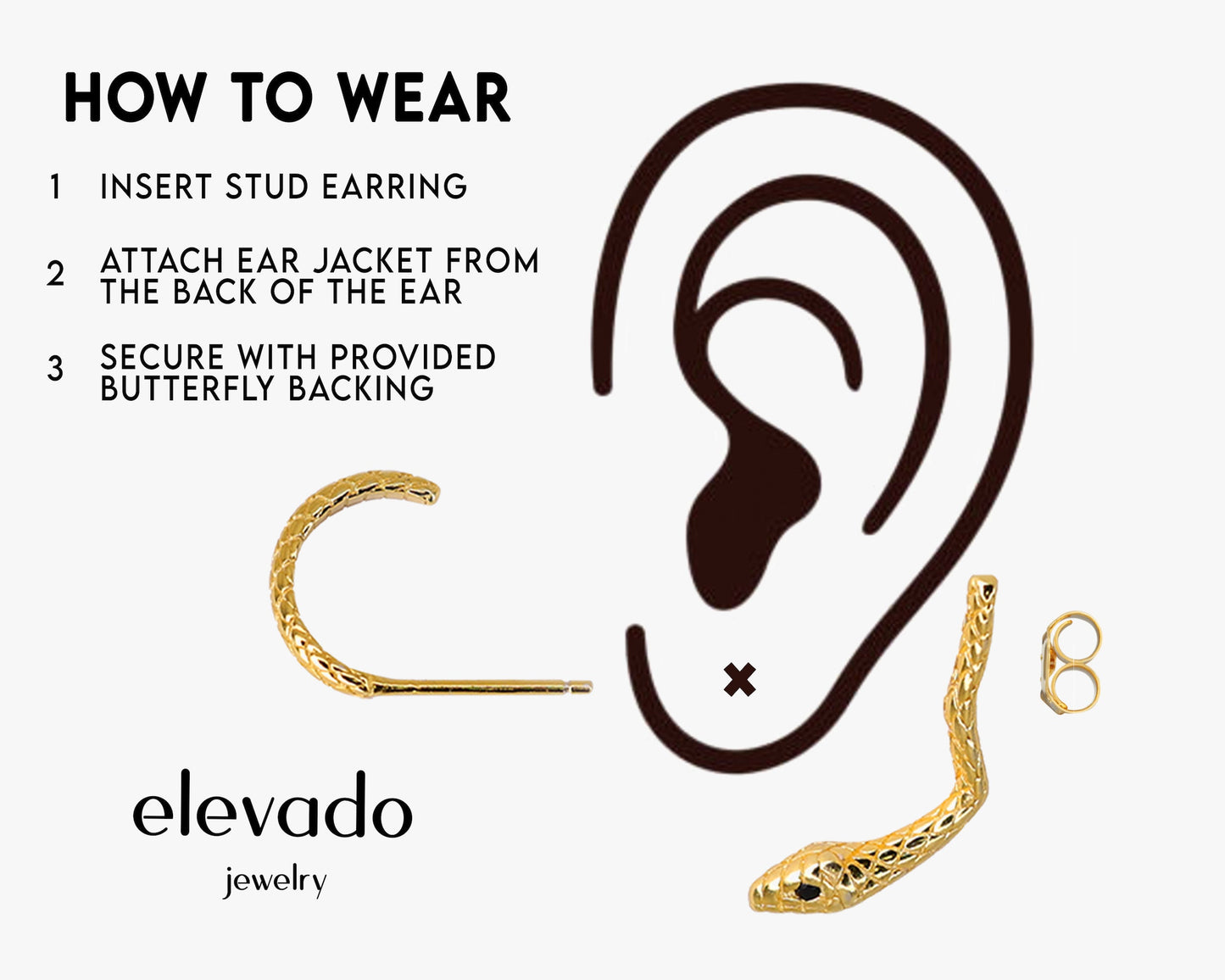 Black Onyx Serpent Front Back Earring Set • huggie hoop • minimalist earrings • snake earrings • serpent earrings • elevado jewelry