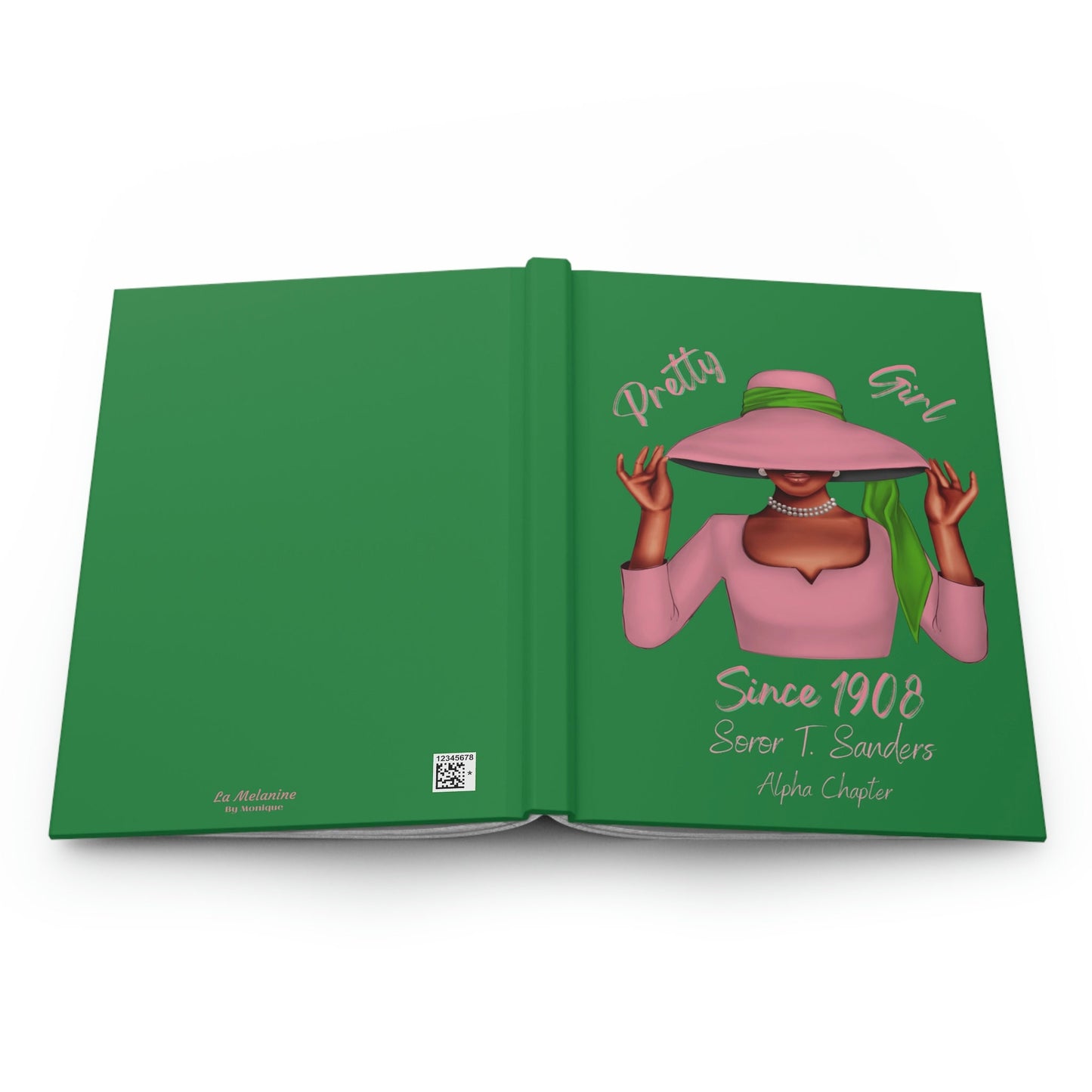 Personalized (Green Cover/Pink Dress Soror )Hardcover Journal Matte | Diary | Pink and Green | 1908 | AKA Inspired | Sorority Gifts