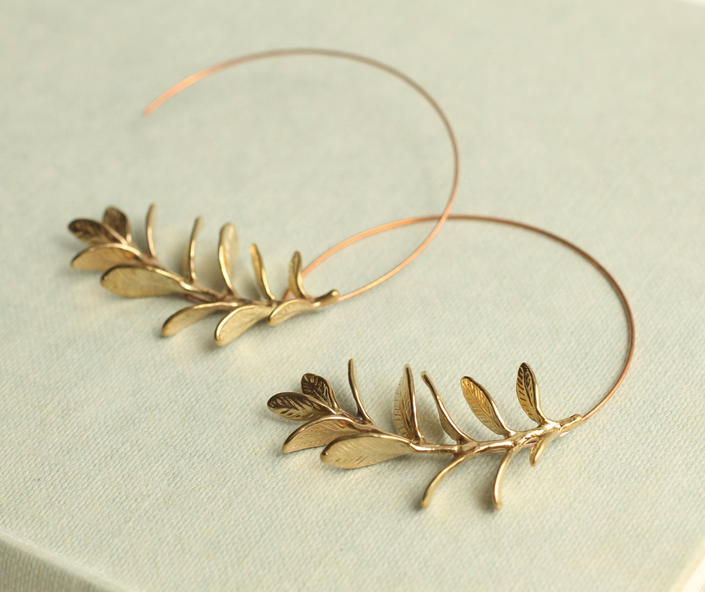 Rosemary Leaf Hoop Earrings, Gold Silver Leaf Hoop Earrings, Realistic Twig Branch Earrings, Gift for Best Friend, 30th Birthday Gift
