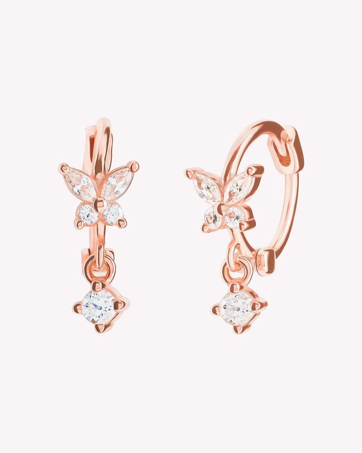 Dainty CZ Butterfly Shaped Huggie Hoop Earrings With Dangling Charm