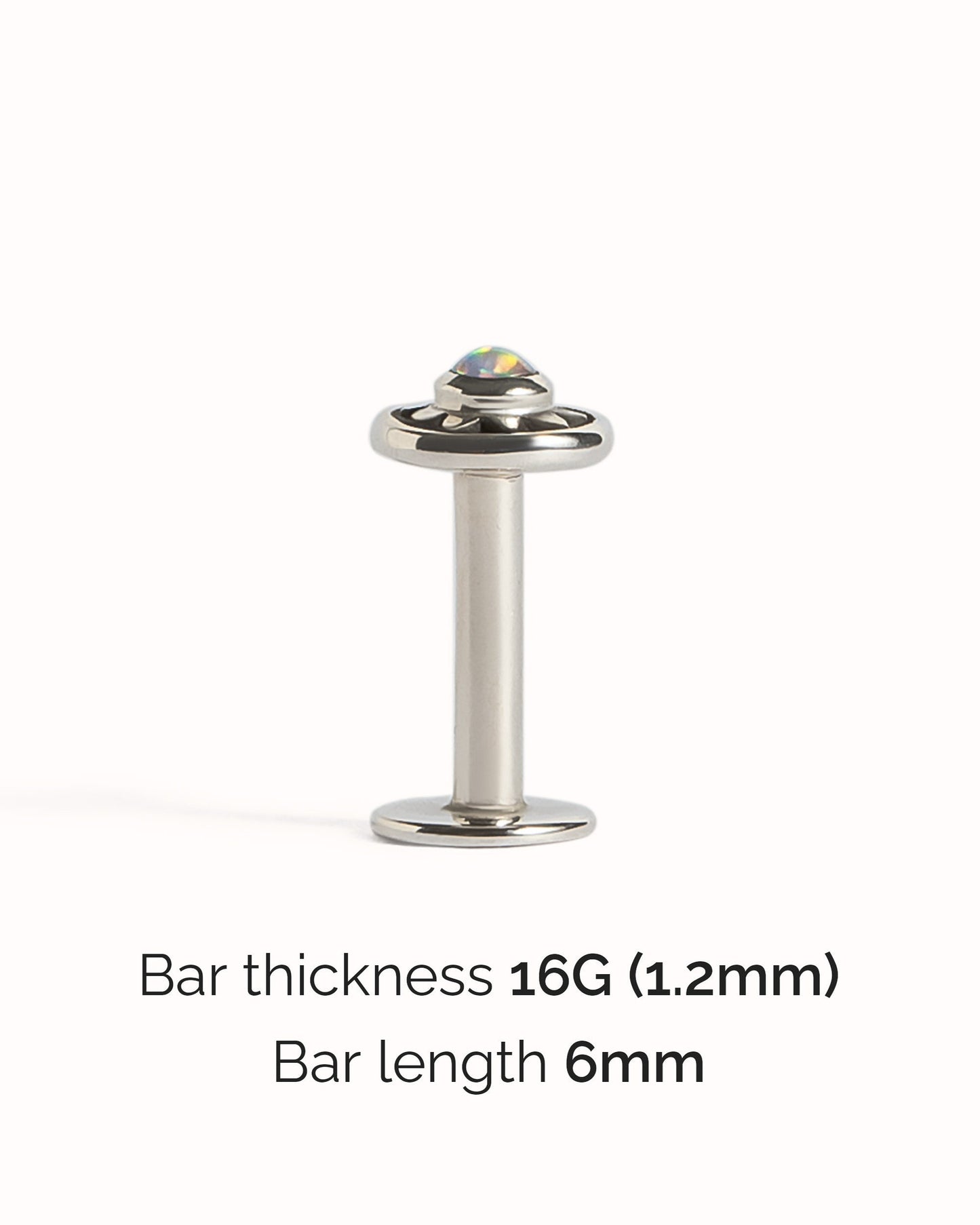 Fire Opal Cartilage Earring • Flat Back Stud Earring • Sterling Silver 16G Internally Threaded Labret Stud • Opal Piercing Jewelry - CRT011