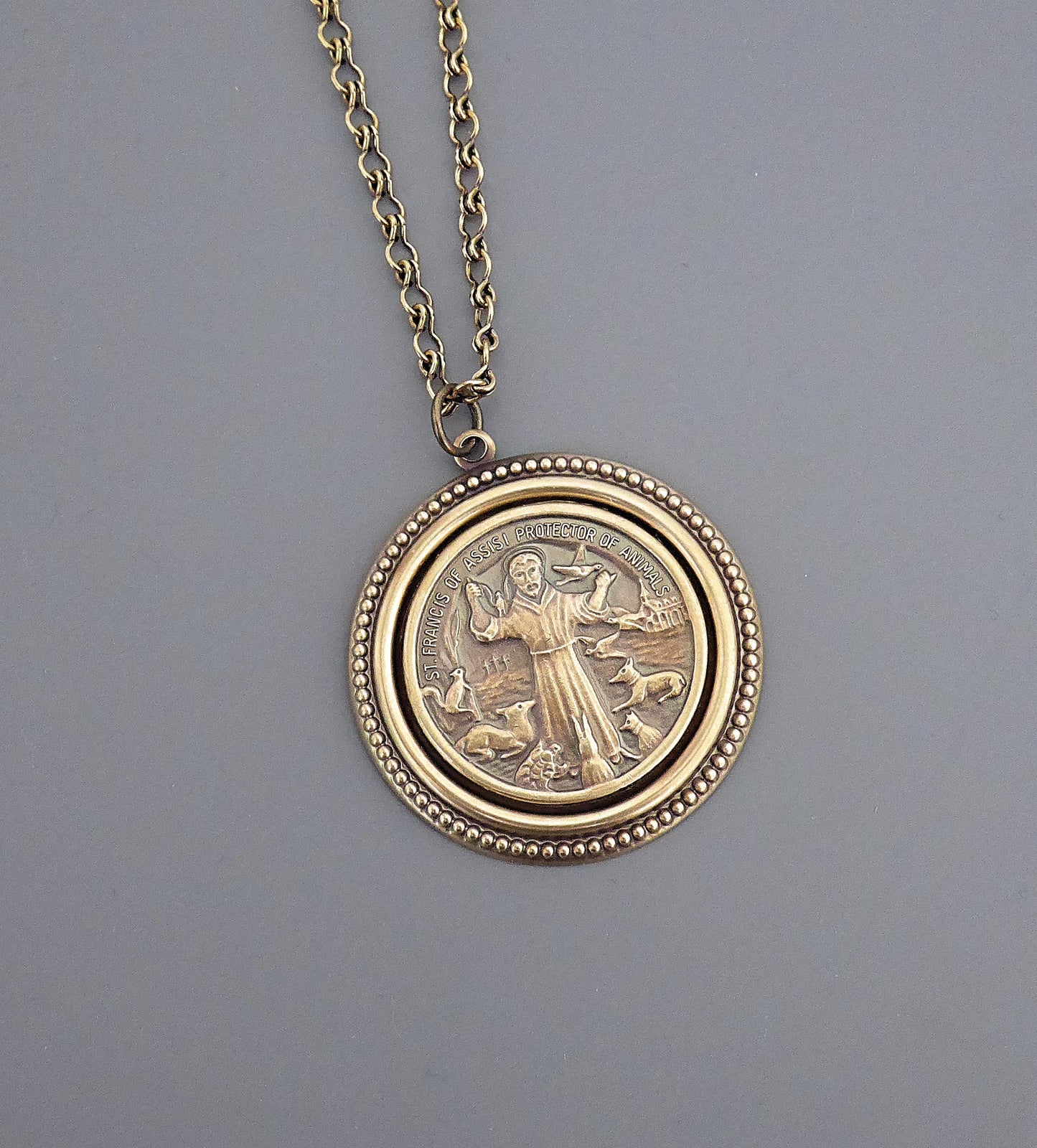 Vintage Jewelry - Vintage Necklace - Saint Francis necklace - Brass Necklace - Religious jewelry - Catholic necklace - handmade jewelry