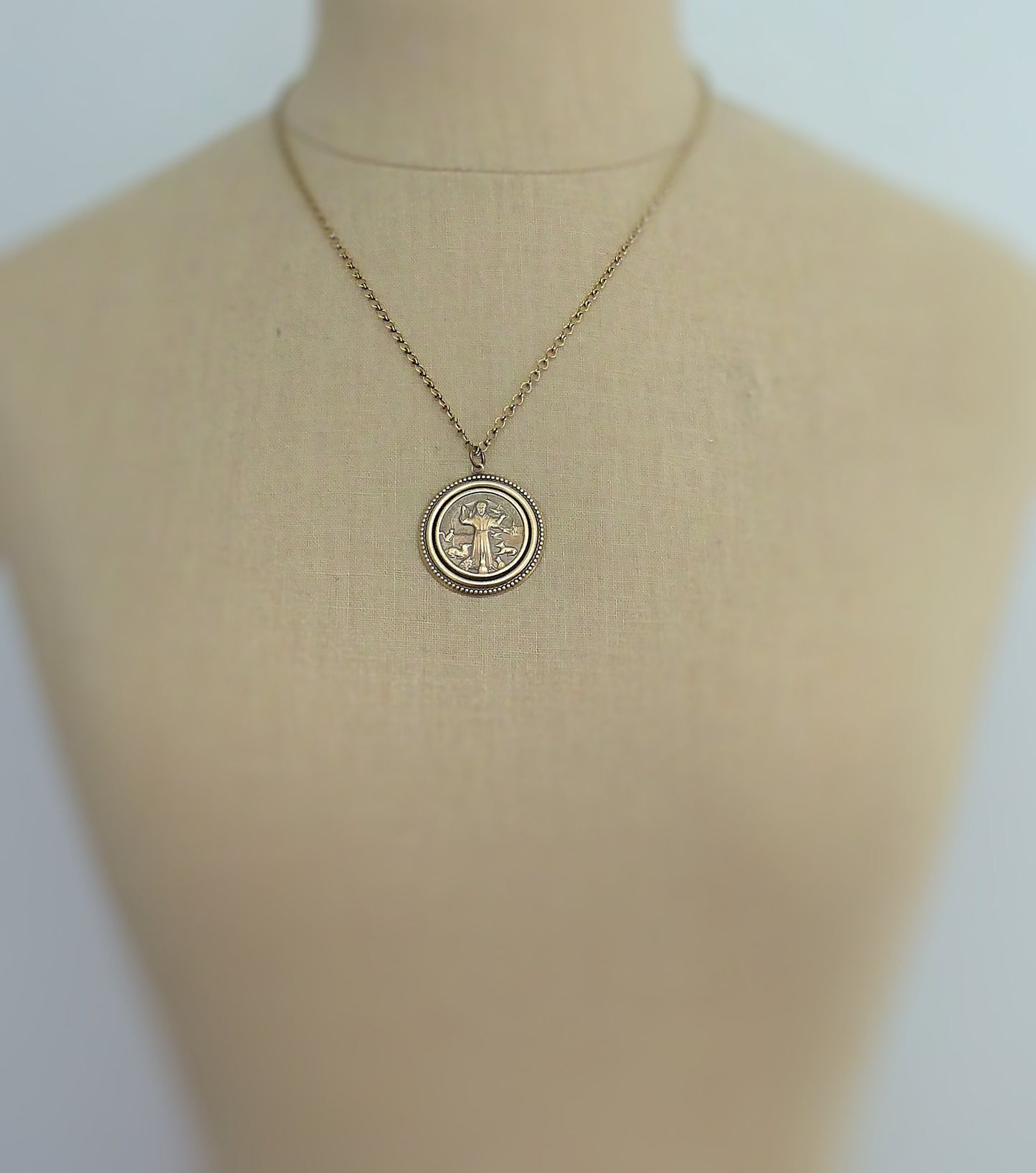 Vintage Jewelry - Vintage Necklace - Saint Francis necklace - Brass Necklace - Religious jewelry - Catholic necklace - handmade jewelry