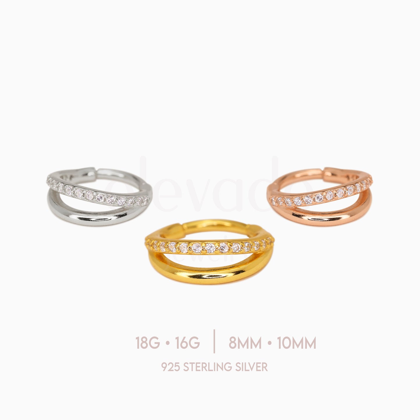 Paved Double Clicker Hoops, Nose Ring, Conch Hoop, Hoop Earring, 16G/18G Septum Hoop • Daith Hoop • Tragus Hoop • Rook Hoop