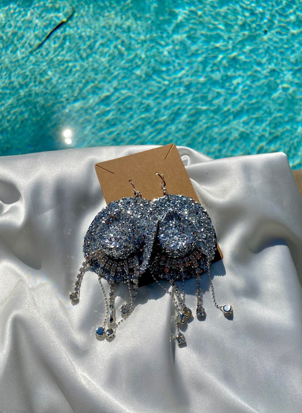 Disco Silver Rhinestone Fringe Cowgirl Silver Cowboy Dangling Earrings l Cowboy Dangling Earrings l Hypoallergenic Earring l Glitter Silver