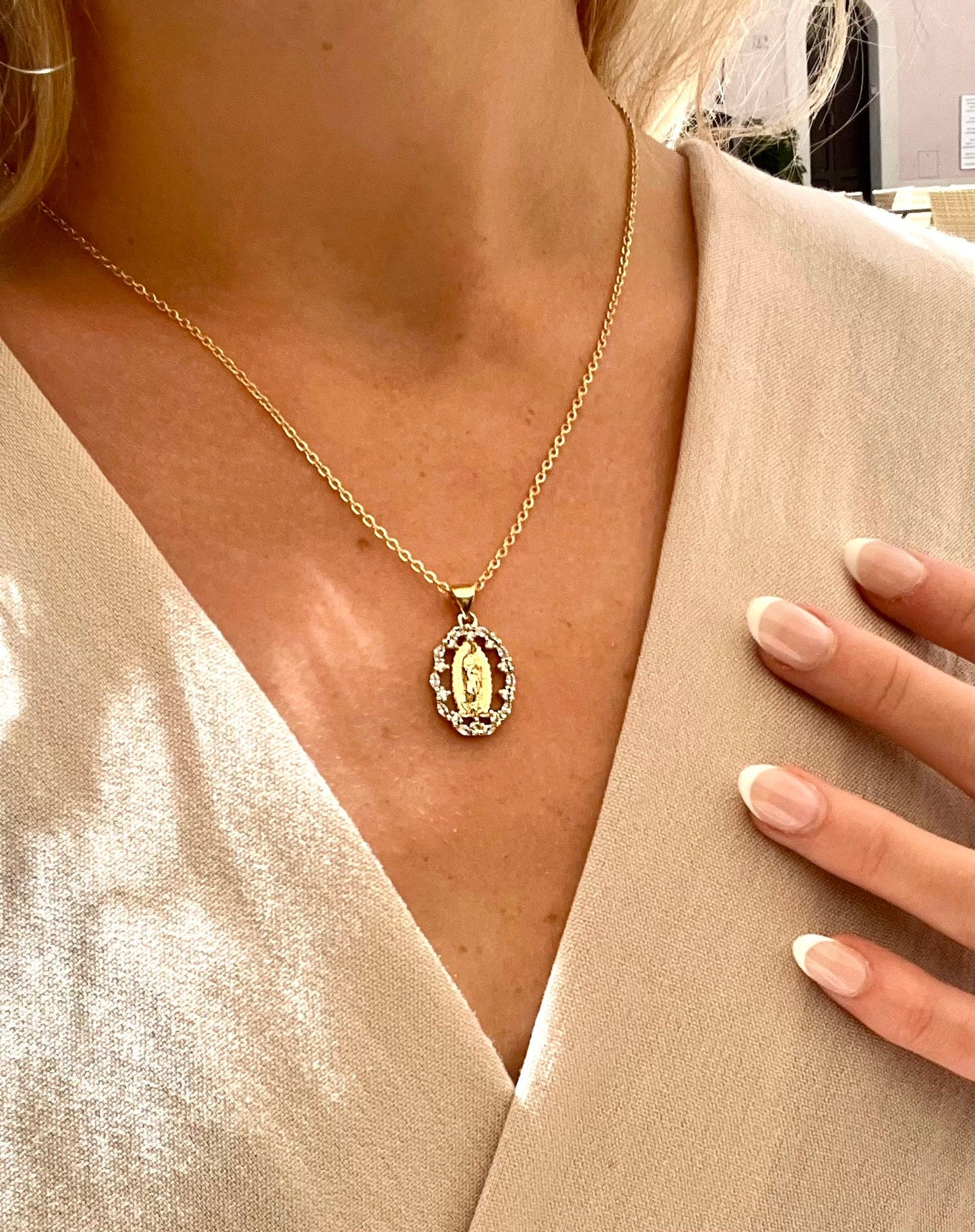 Gold Virgin Mary Pendant Necklace 18K Gold • Tarnish Free • Christmas Gift For Her • Gifted Jewelry • Christening Gift • Religious Gift