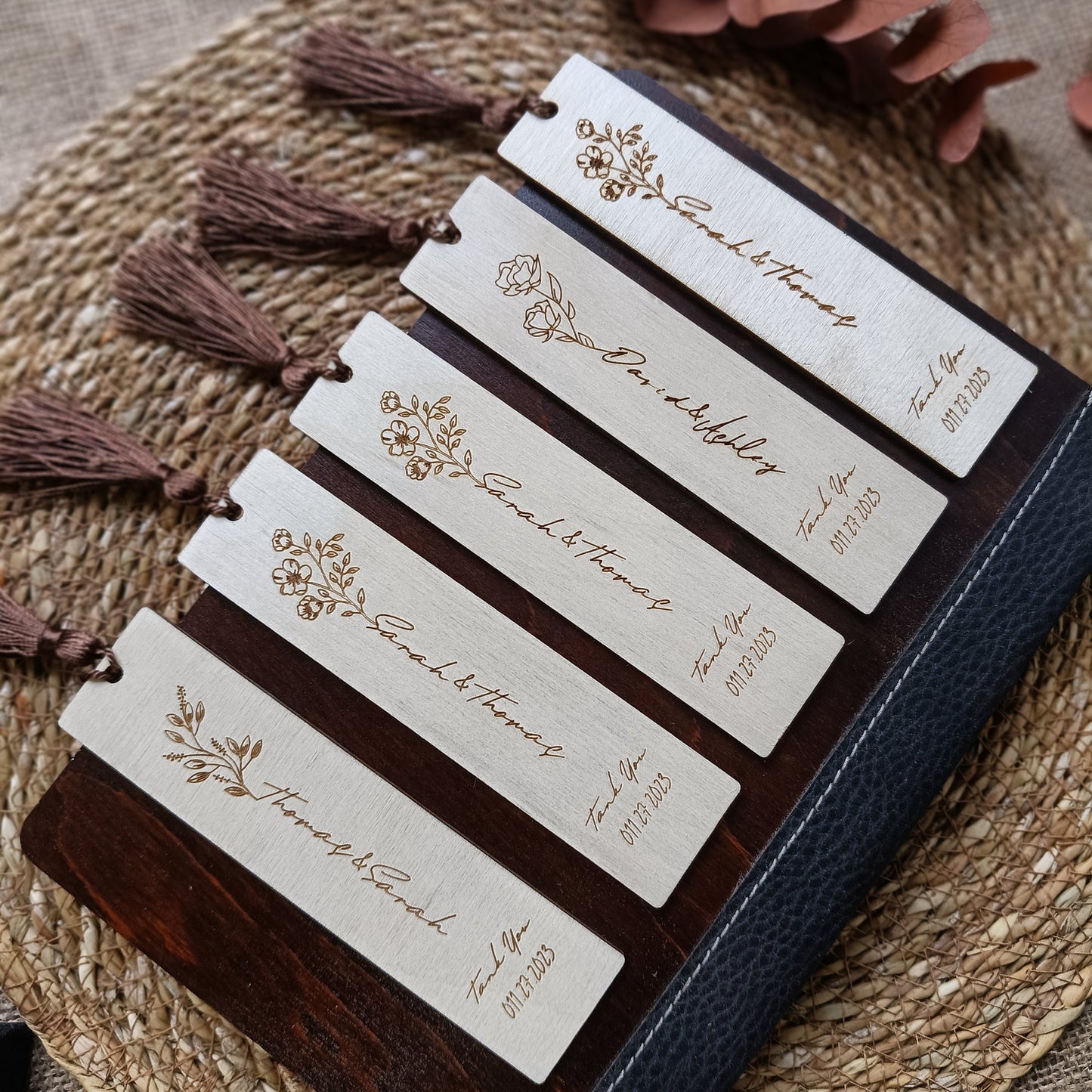 Personalized Wooden Bookmarks - Custom Wedding Favors, Party Gifts, Bridal Shower Keepsakes, Save the date