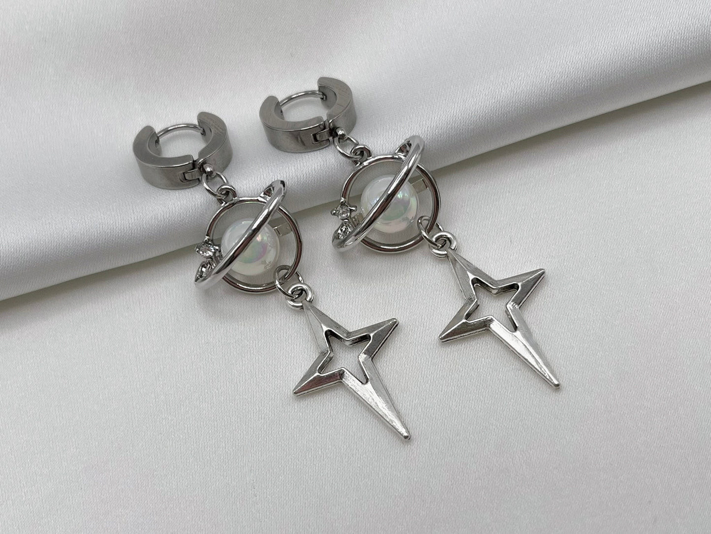 Neptune earrings | grunge jewelry hypoallergenic y2k alt goth edgy punk star silver dangly nickel free