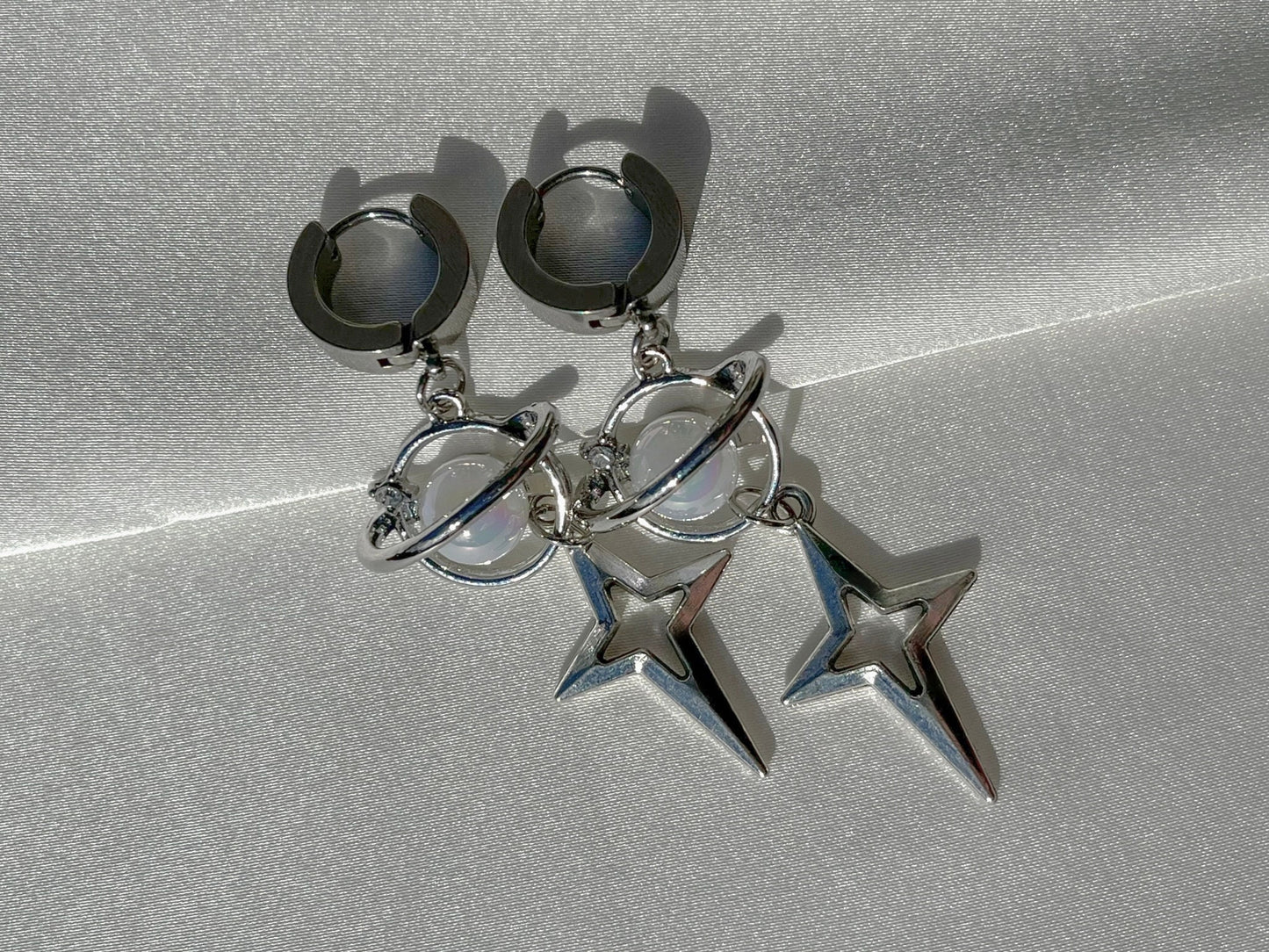 Neptune earrings | grunge jewelry hypoallergenic y2k alt goth edgy punk star silver dangly nickel free