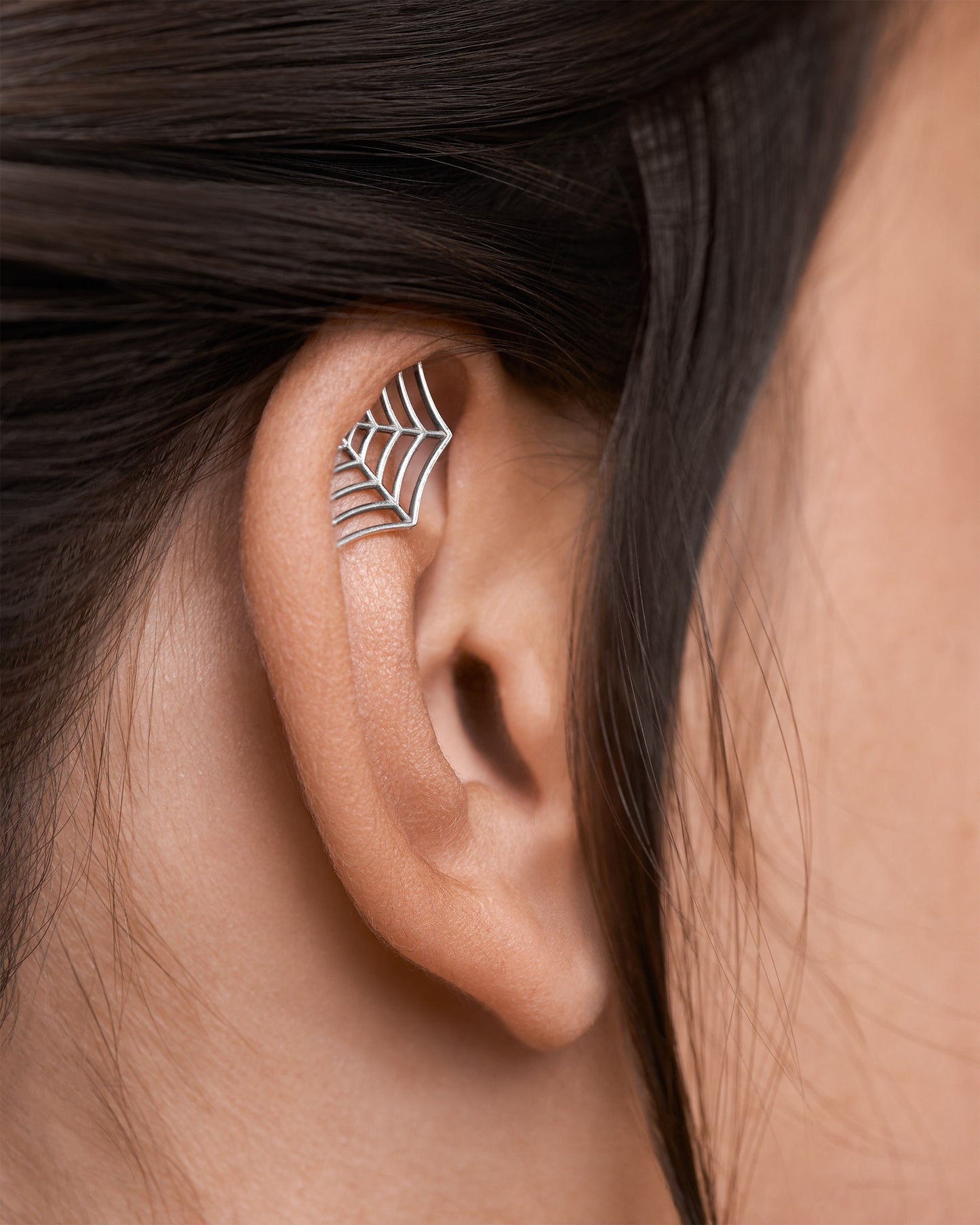 Spider Web Earring Gothic Jewelry • Cartilage Helix Piercing 20G 18G 16G • Halloween Witchy Silver Jewelry • Goth Punk Tattoo Earring CRT015
