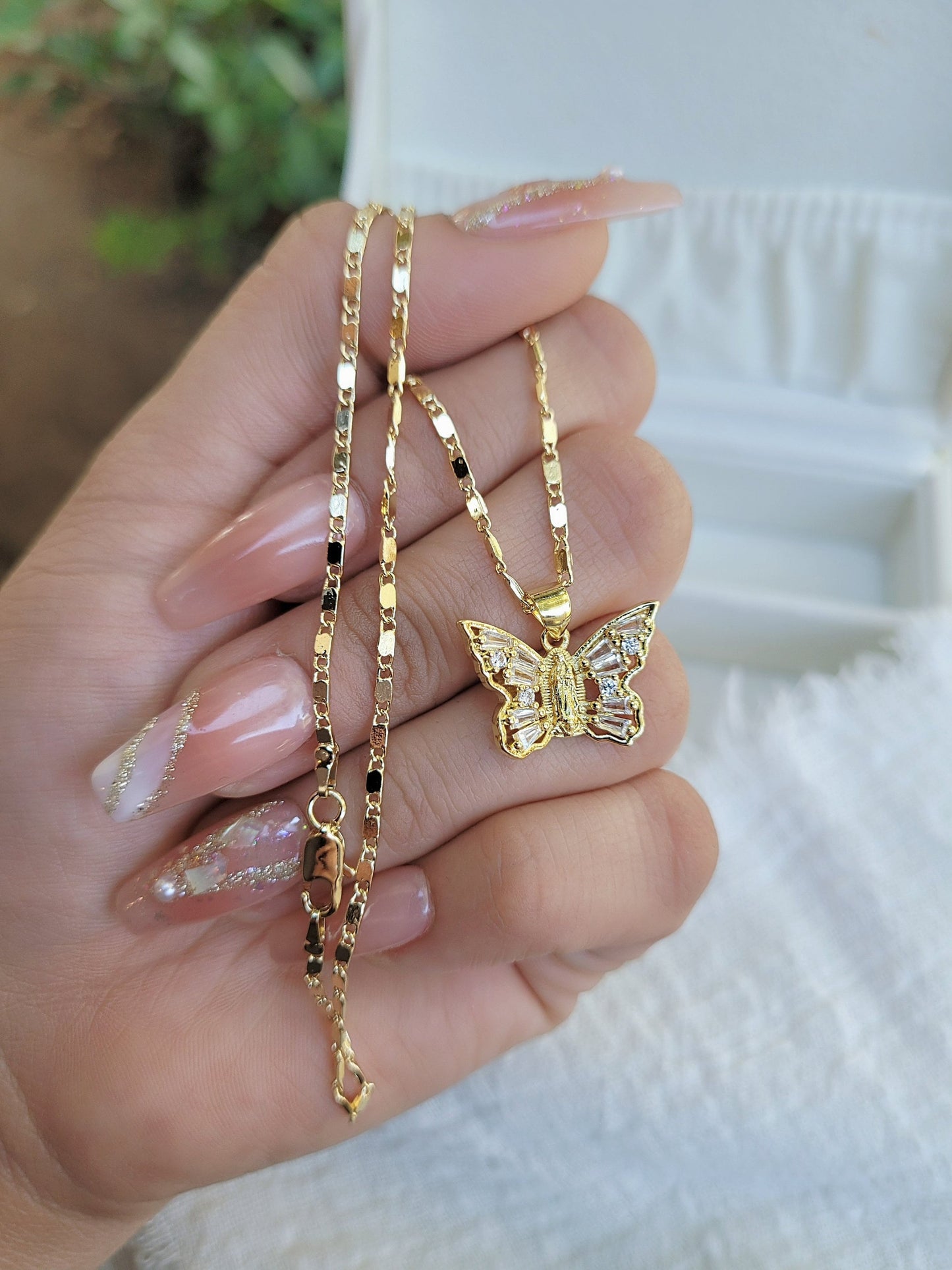 Butterfly Necklace, Virgencita Necklace, oro Laminado,  gold filled jewelry,  women's jewelry, Virgen Mary, gift for her, regalo para mujer