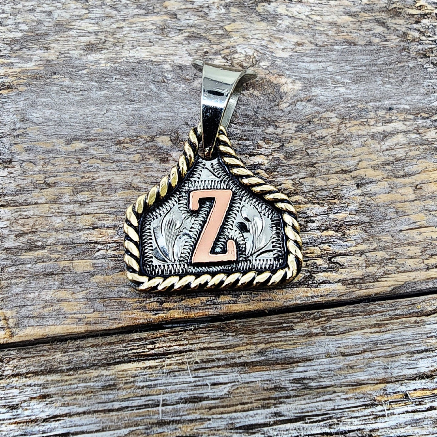 Cow Tag Necklace Handmade Personalized Initial Necklace, Handcrafted. Small Model.  Comes with a 23" Stainless Steel Chain.
