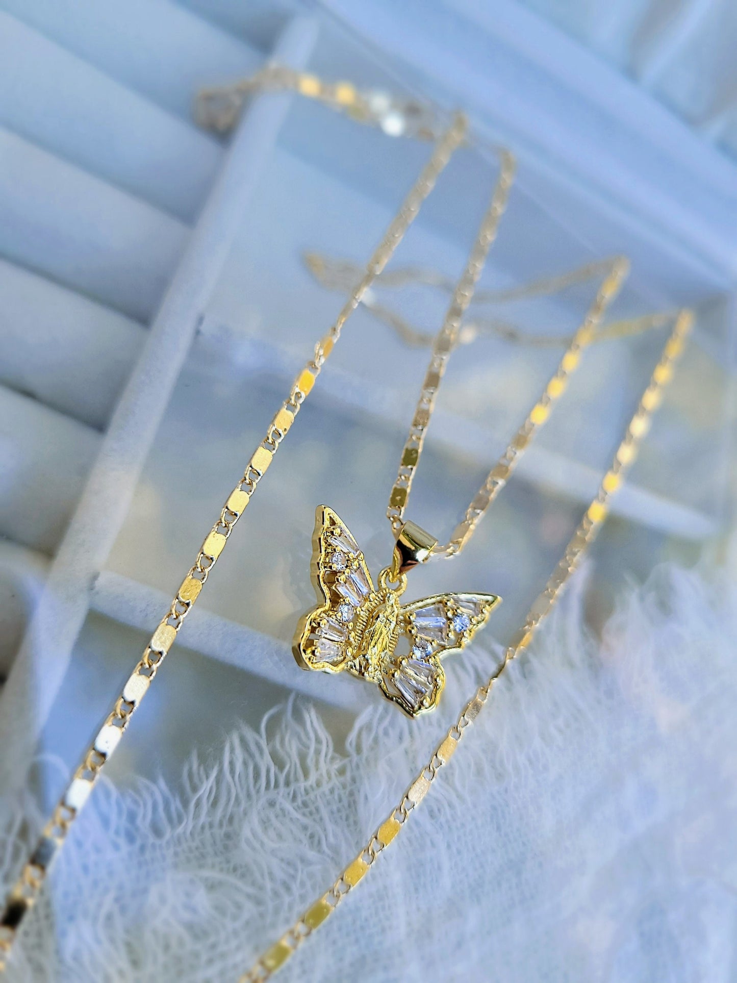 Butterfly Necklace, Virgencita Necklace, oro Laminado,  gold filled jewelry,  women's jewelry, Virgen Mary, gift for her, regalo para mujer