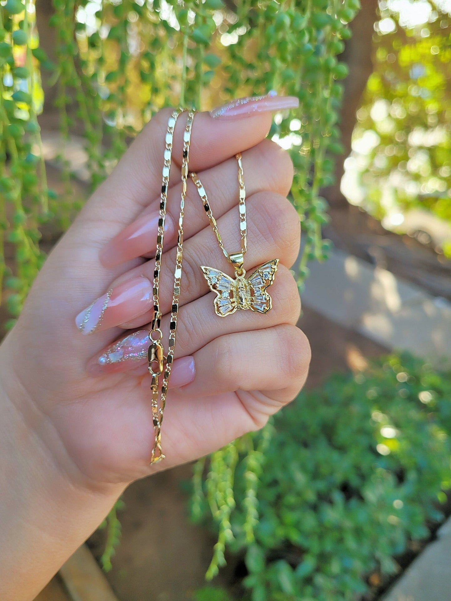 Butterfly Necklace, Virgencita Necklace, oro Laminado,  gold filled jewelry,  women's jewelry, Virgen Mary, gift for her, regalo para mujer