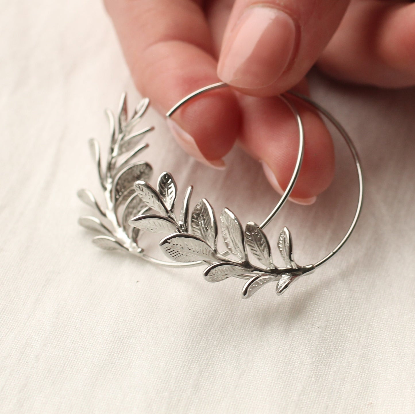 Rosemary Leaf Hoop Earrings, Gold Silver Leaf Hoop Earrings, Realistic Twig Branch Earrings, Gift for Best Friend, 30th Birthday Gift