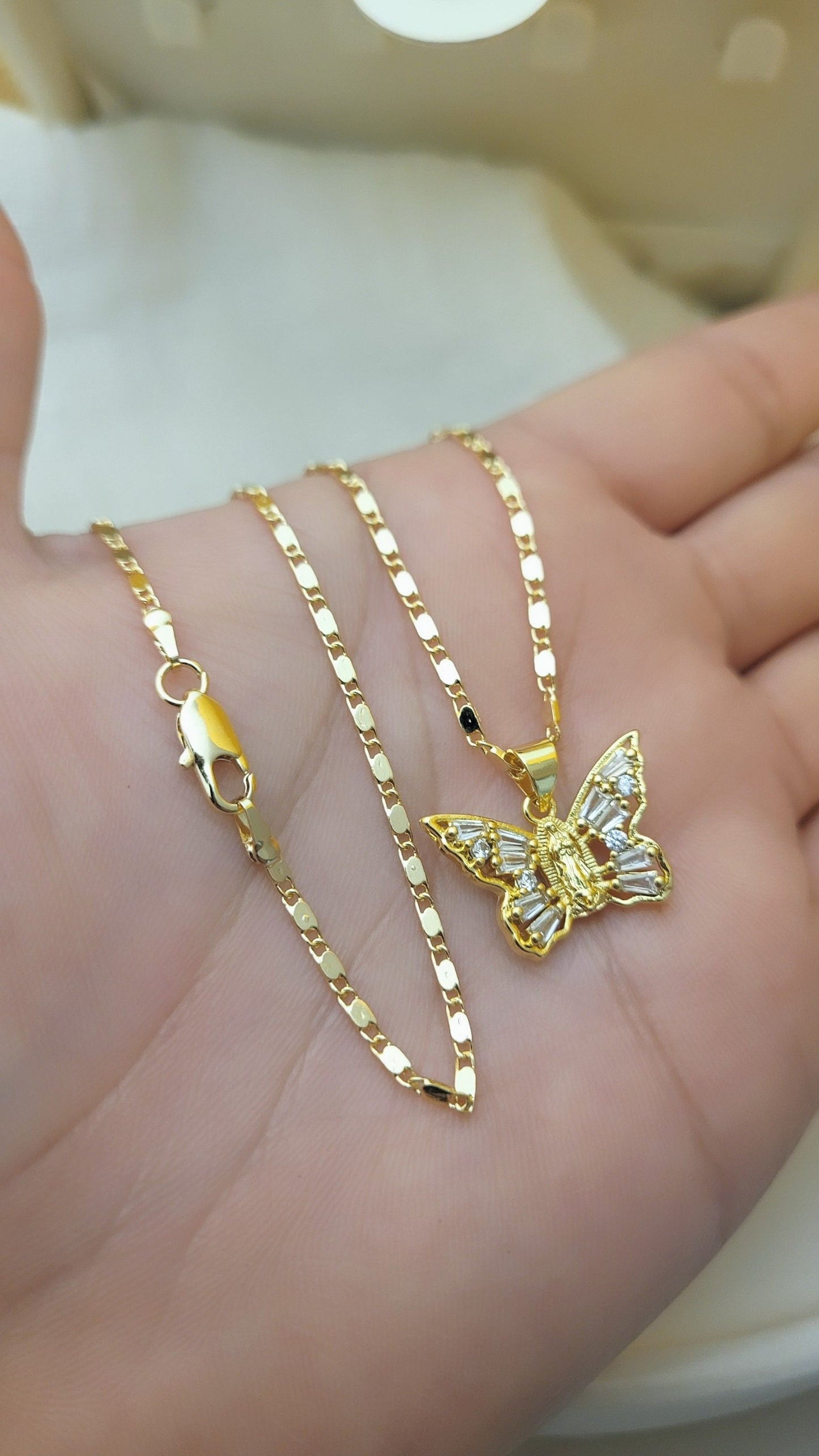Butterfly Necklace, Virgencita Necklace, oro Laminado,  gold filled jewelry,  women's jewelry, Virgen Mary, gift for her, regalo para mujer