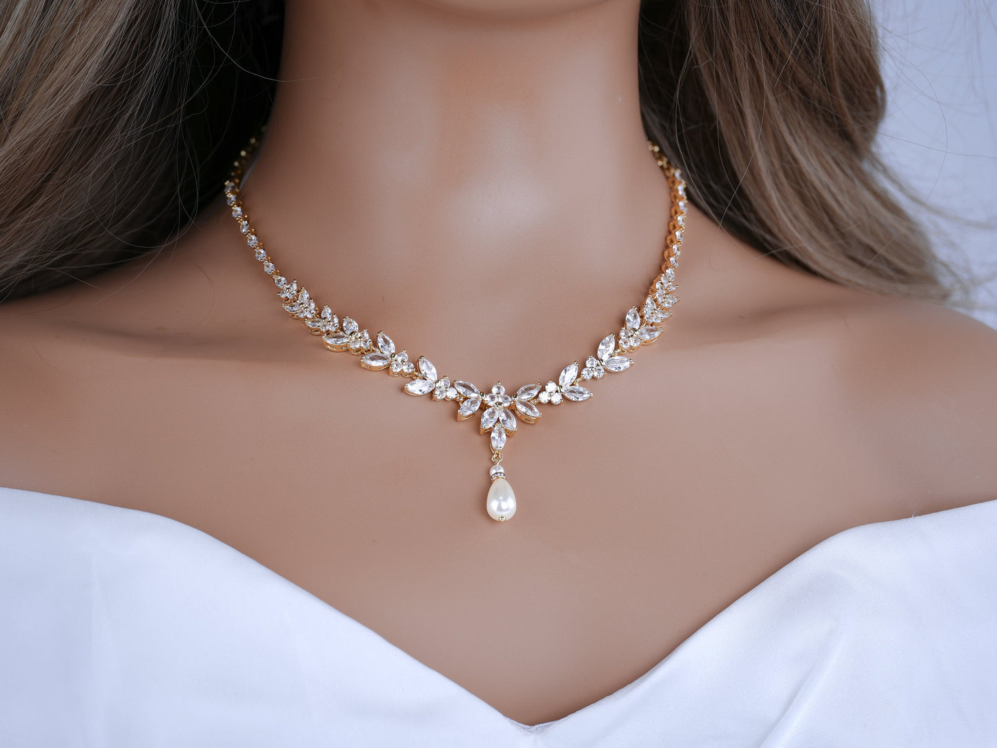 Pearl Bridal Necklace set Pearl Wedding Jewelry Rose Gold Pearl Necklace Pearl Bridal Necklace set Pearl Bridesmaid Jewelry Set