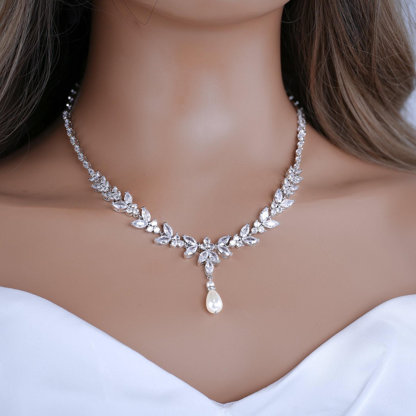 Pearl Bridal Necklace set Pearl Wedding Jewelry Rose Gold Pearl Necklace Pearl Bridal Necklace set Pearl Bridesmaid Jewelry Set