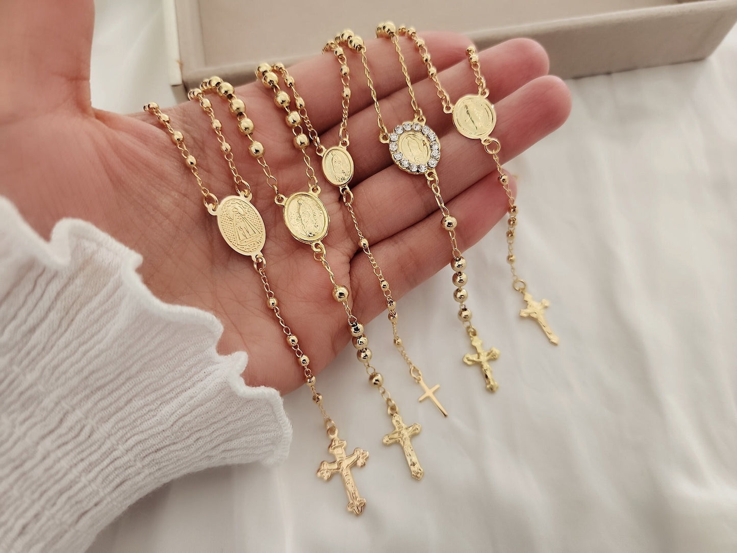 18k Gold Filled Rosary Necklace, Gold Cross Necklace for Layering, Custom Rosary Jewelry, Personalized Religious Gift, Dainty Necklace