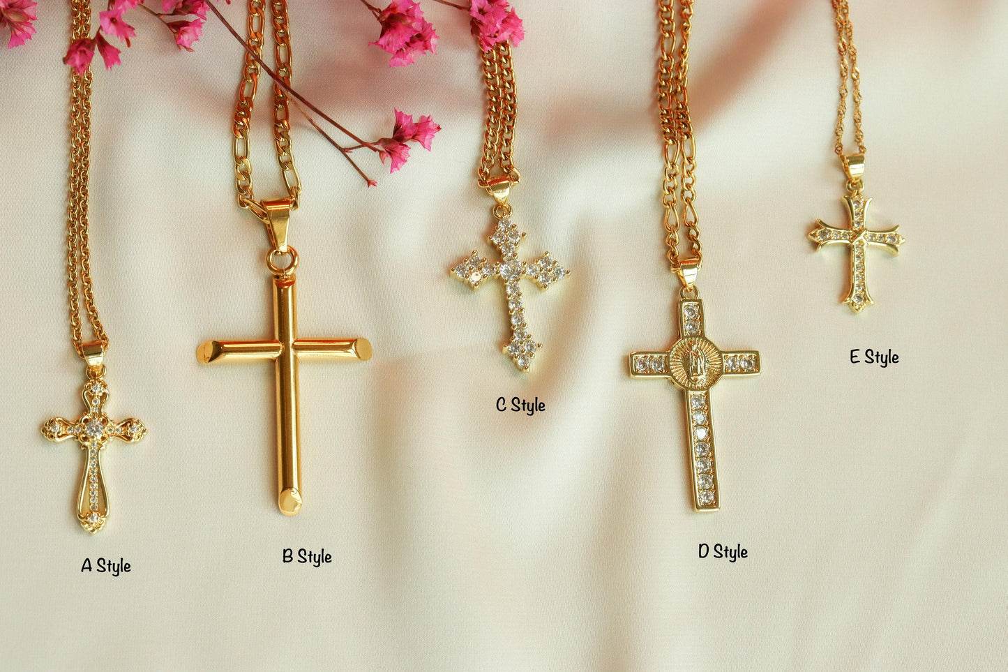 Gold Filled Cross Necklace Gold Religious Cross Charm Unisex Women Men Necklace Pray Christian Faith Pendant WATERPROOF Everyday Jewelry