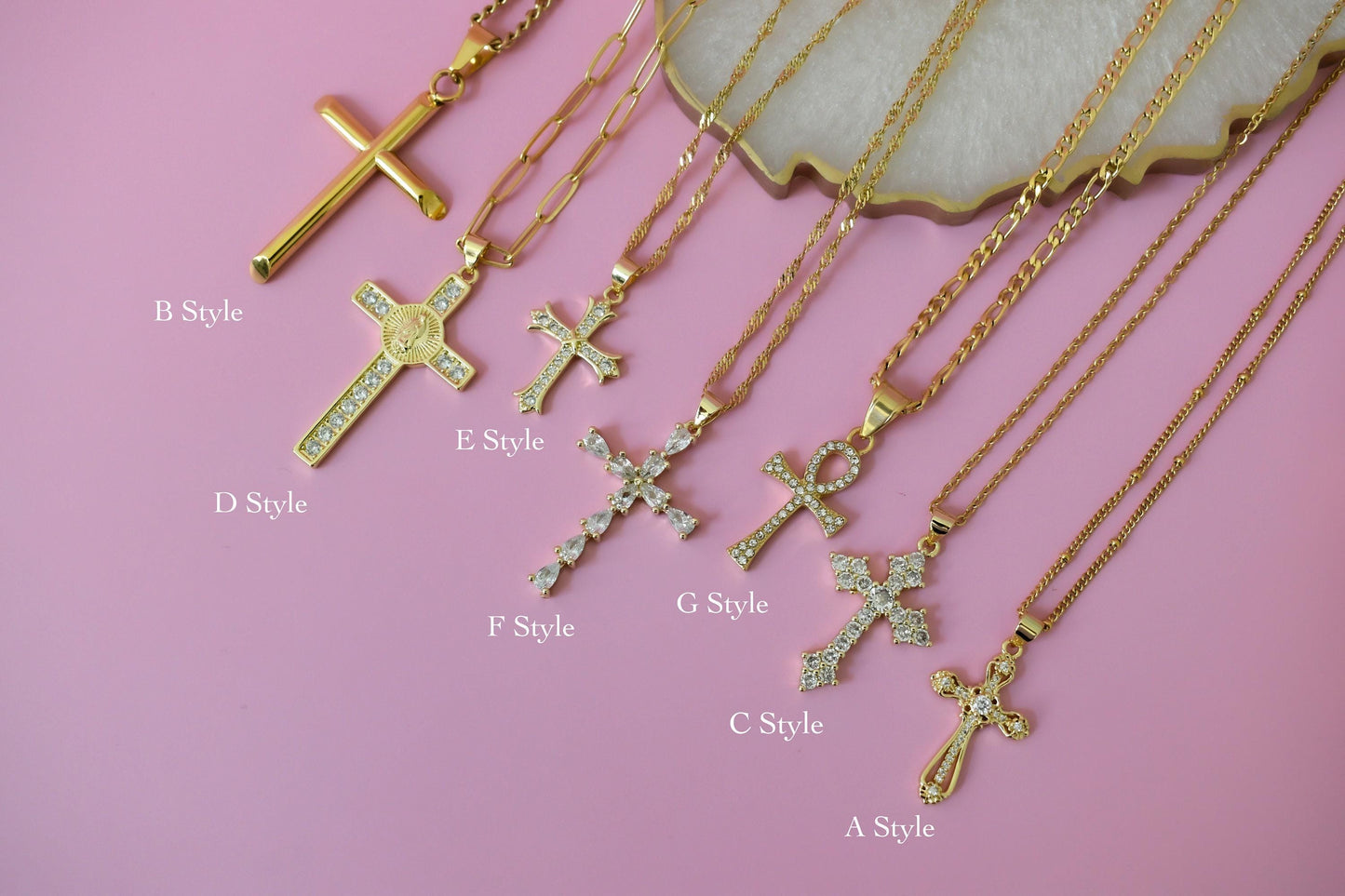 Gold Filled Cross Necklace Gold Religious Cross Charm Unisex Women Men Necklace Pray Christian Faith Pendant WATERPROOF Everyday Jewelry