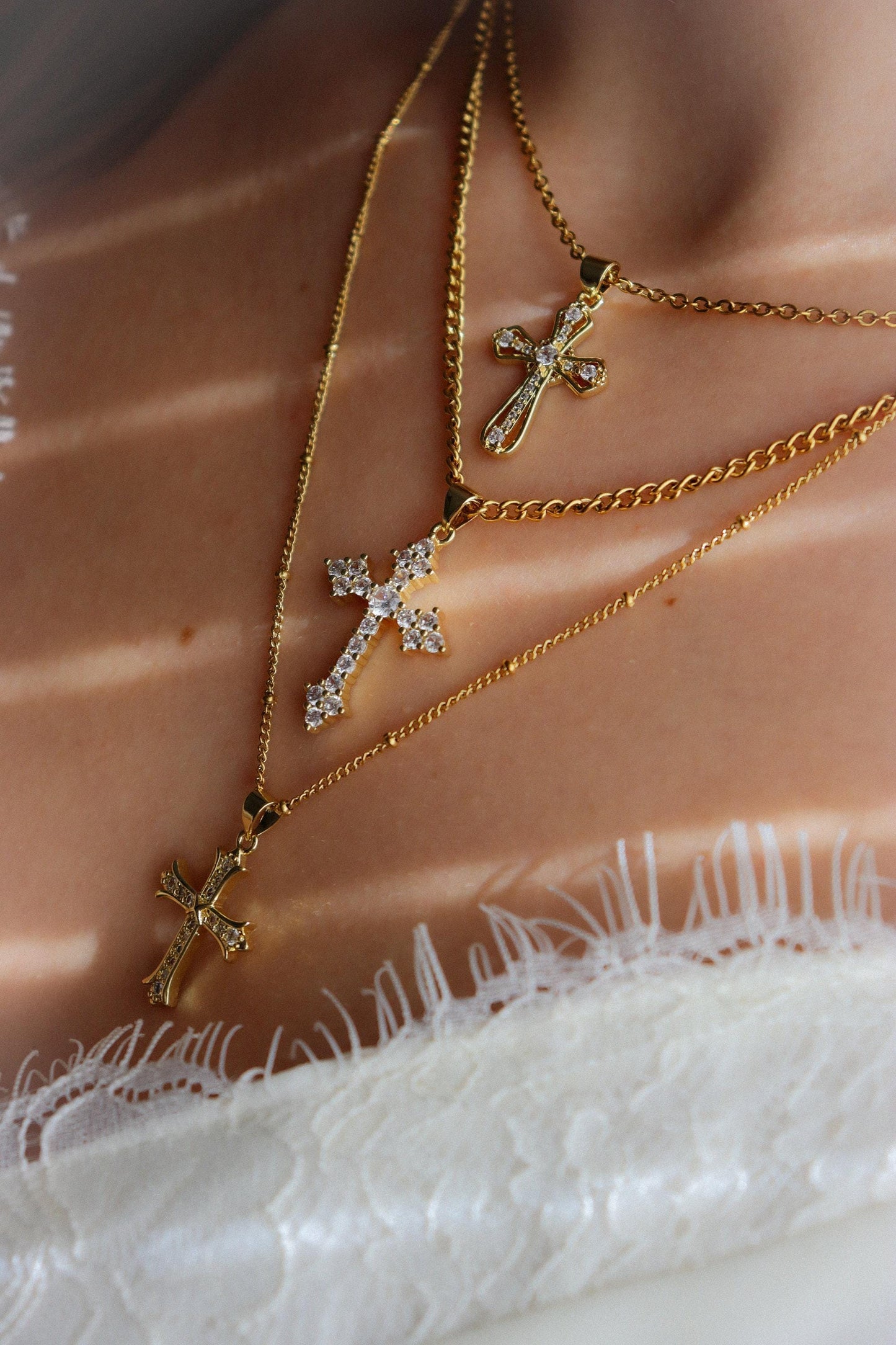 Gold Filled Cross Necklace Gold Religious Cross Charm Unisex Women Men Necklace Pray Christian Faith Pendant WATERPROOF Everyday Jewelry