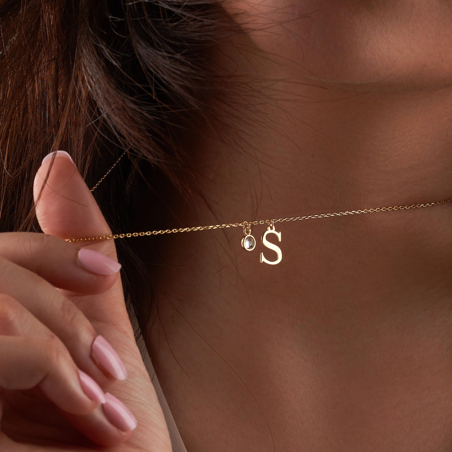 14K Solid Gold Initial Birthstone Necklace, Personalized Initial Necklace, Silver Necklace, Mothers Necklace, Mothers Day Gift, Gift for her