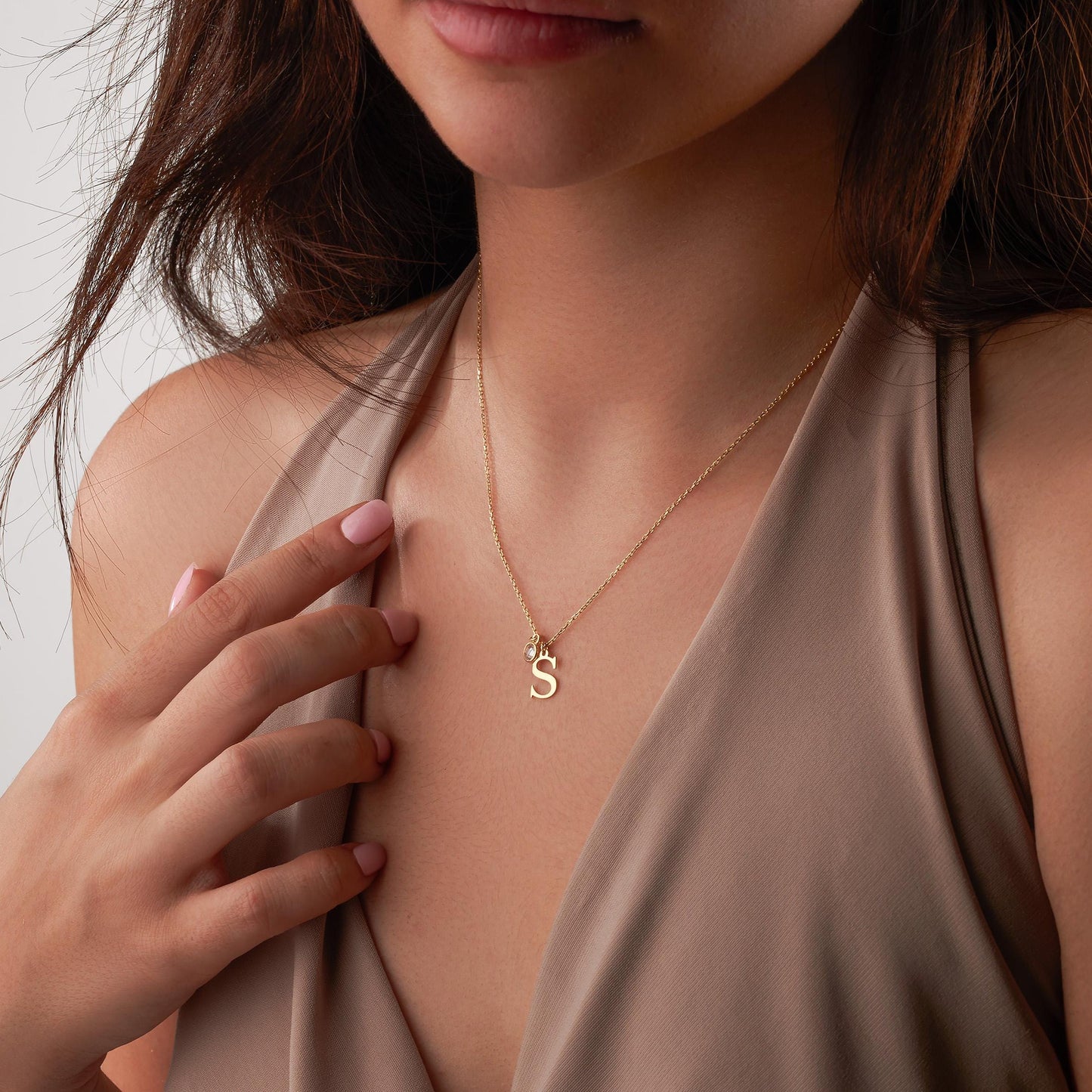 14K Solid Gold Initial Birthstone Necklace, Personalized Initial Necklace, Silver Necklace, Mothers Necklace, Mothers Day Gift, Gift for her